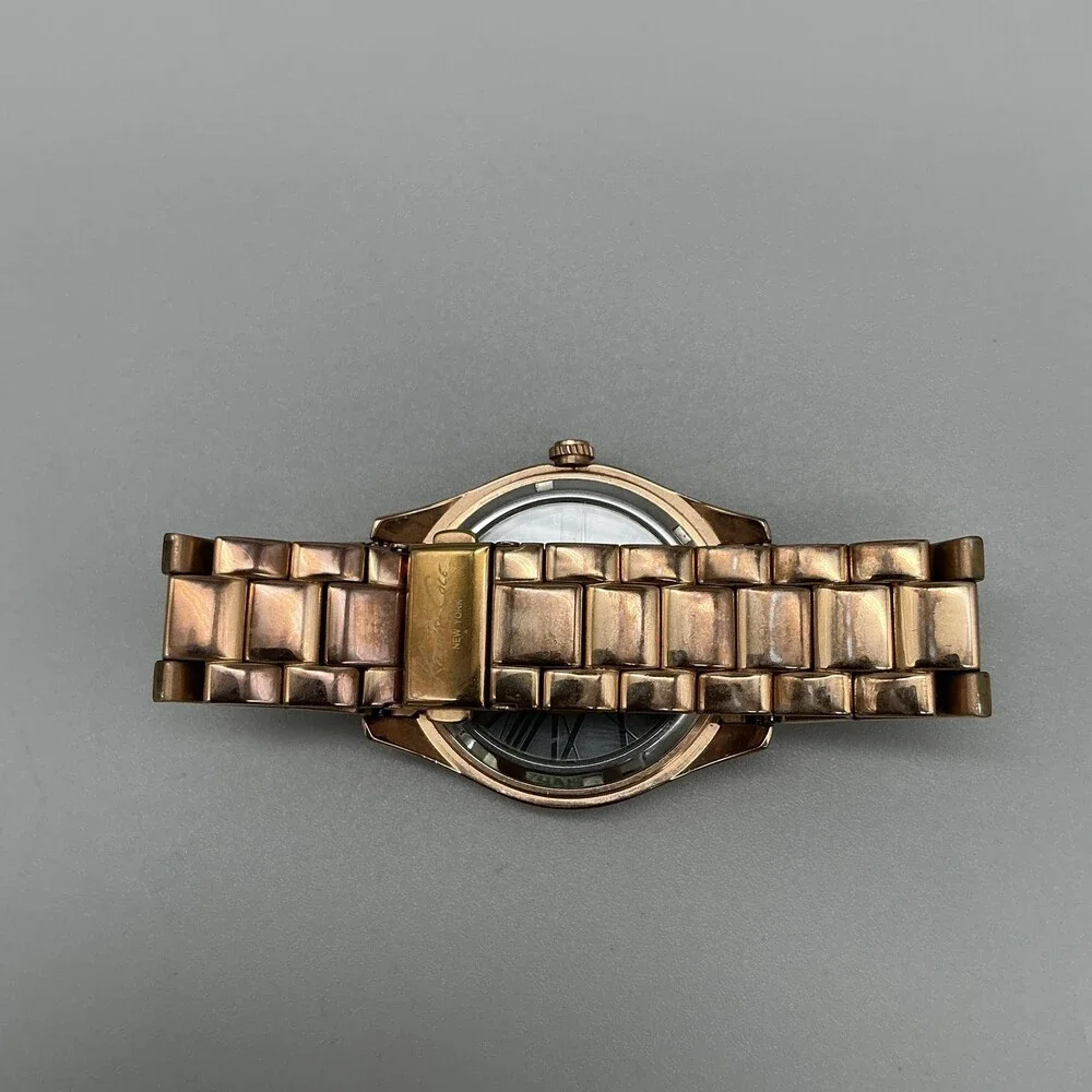 Kenneth Cole Womens Watch 40mm Rose Gold Dial Crystal Bezel New Battery 6.25